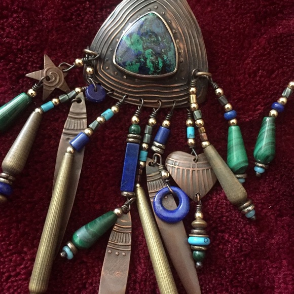 Huge Vintage Tabra Multi-gemstone Earrings 14k gold filled - Picture 2 of 9